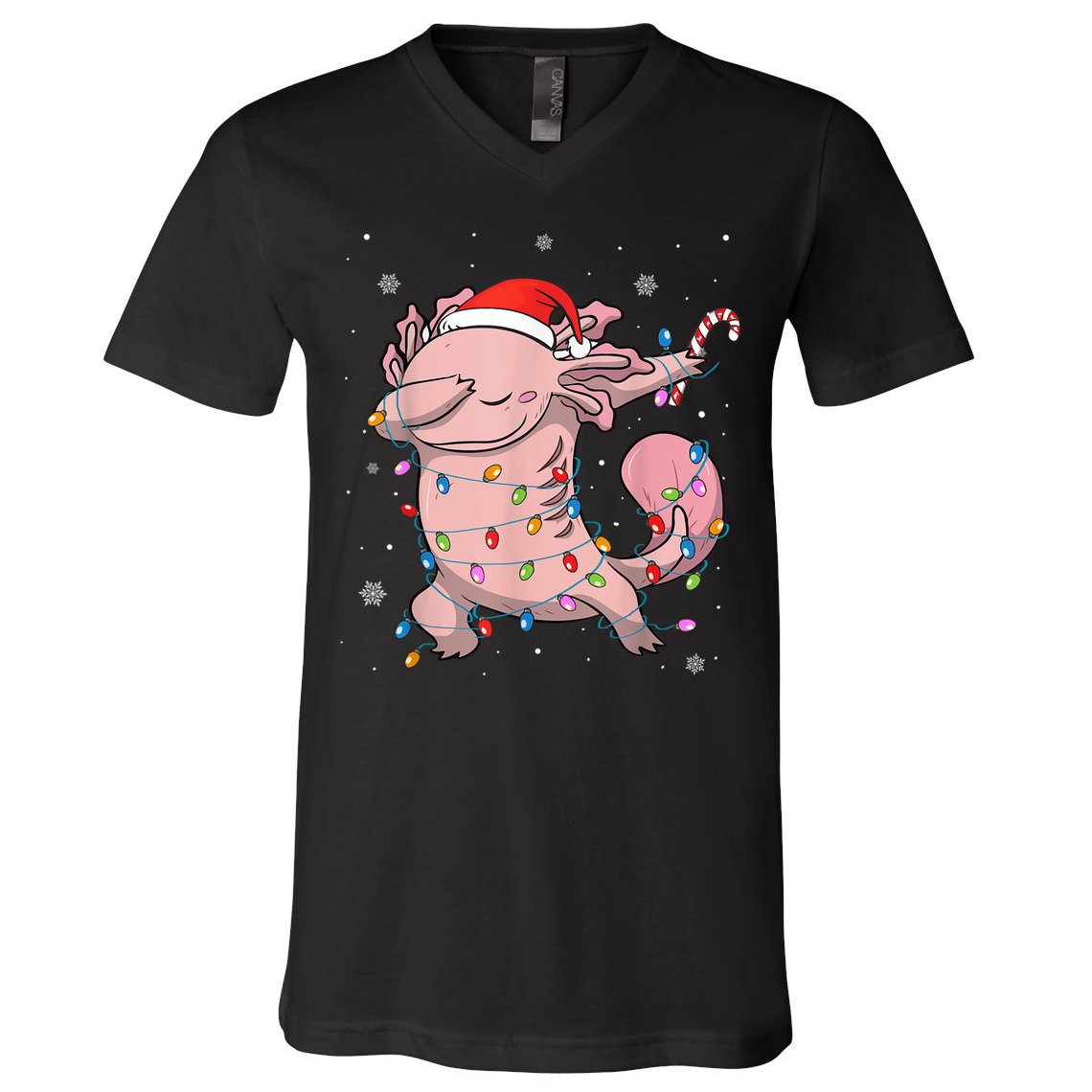 Dabbing Axolotl Christmas Lights Funny Xmas Gifts Boys Girls V-Neck T-Shirt