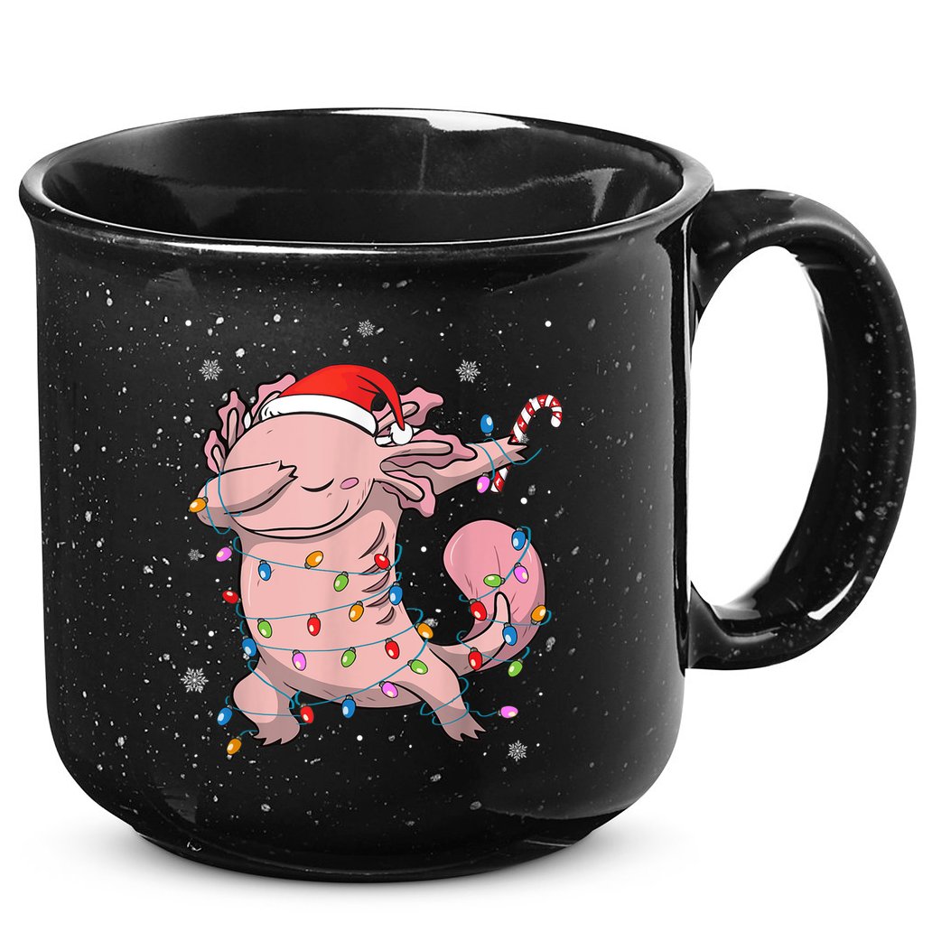 Dabbing Axolotl Christmas Lights Funny Xmas Gifts Boys Girls 15oz Campfire Ceramic Mug