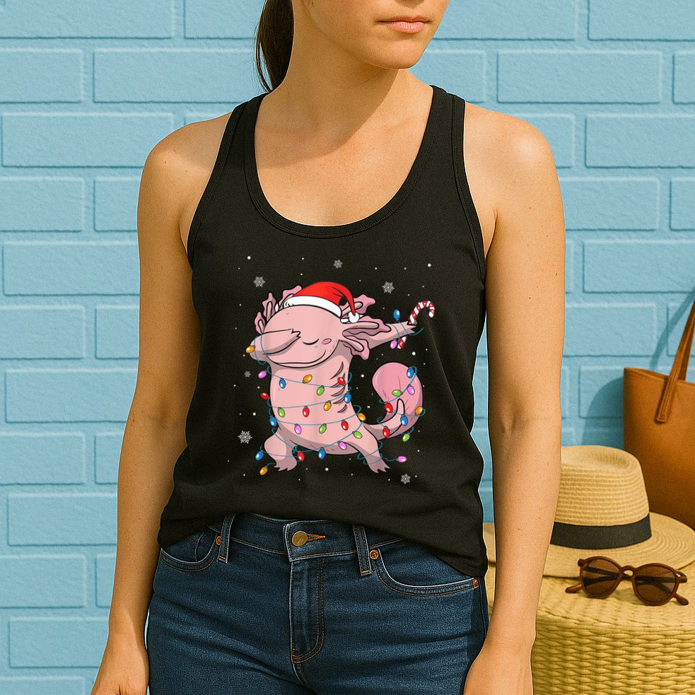 Dabbing Axolotl Christmas Lights Funny Xmas Gifts Boys Girls Womens Tank Top