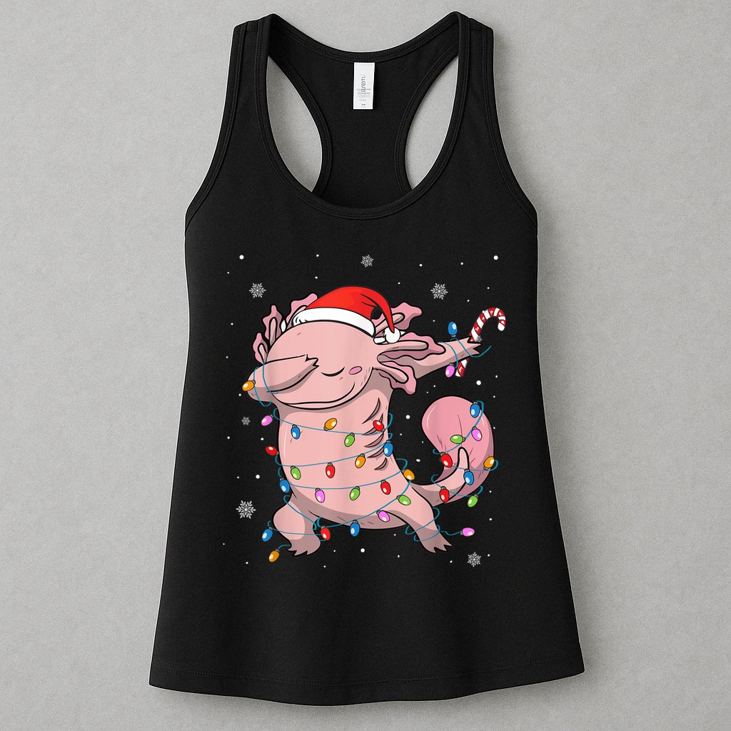 Dabbing Axolotl Christmas Lights Funny Xmas Gifts Boys Girls Womens Tank Top