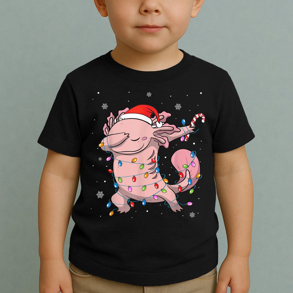 Dabbing Axolotl Christmas Lights Funny Xmas Gifts Boys Girls Toddler T-Shirt