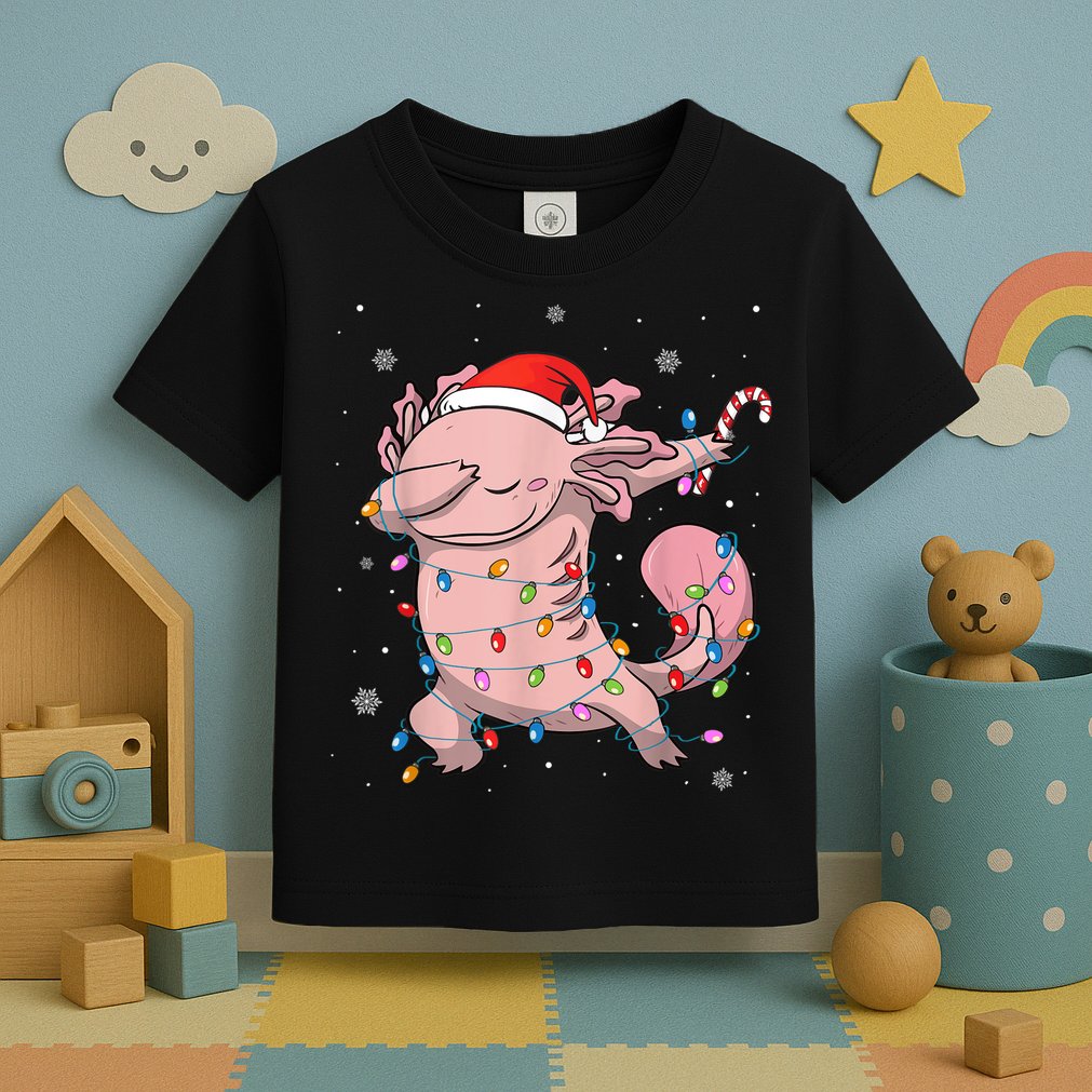 Dabbing Axolotl Christmas Lights Funny Xmas Gifts Boys Girls Toddler T-Shirt