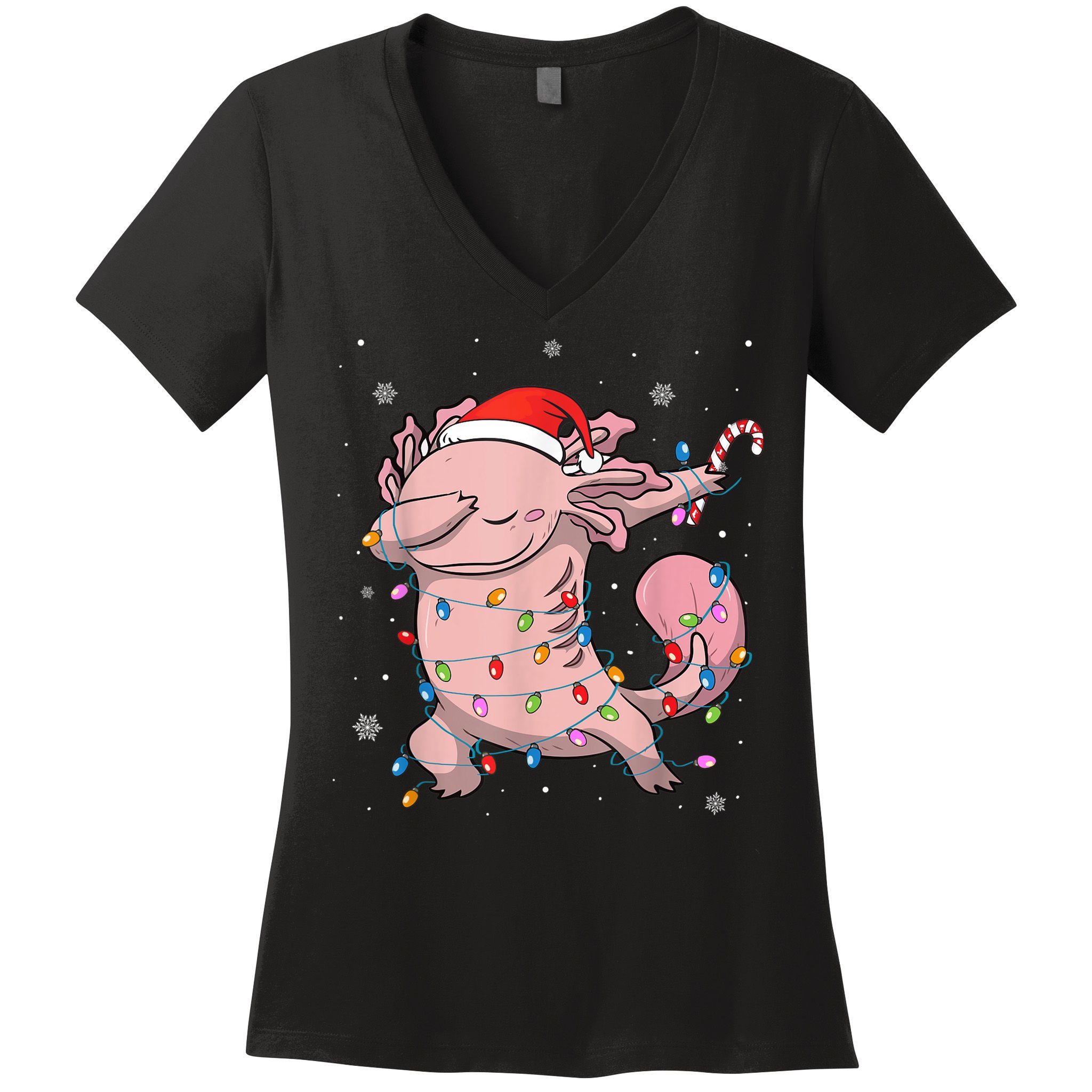 Dabbing Axolotl Christmas Lights Funny Xmas Gifts Boys Girls Women's V-Neck T-Shirt