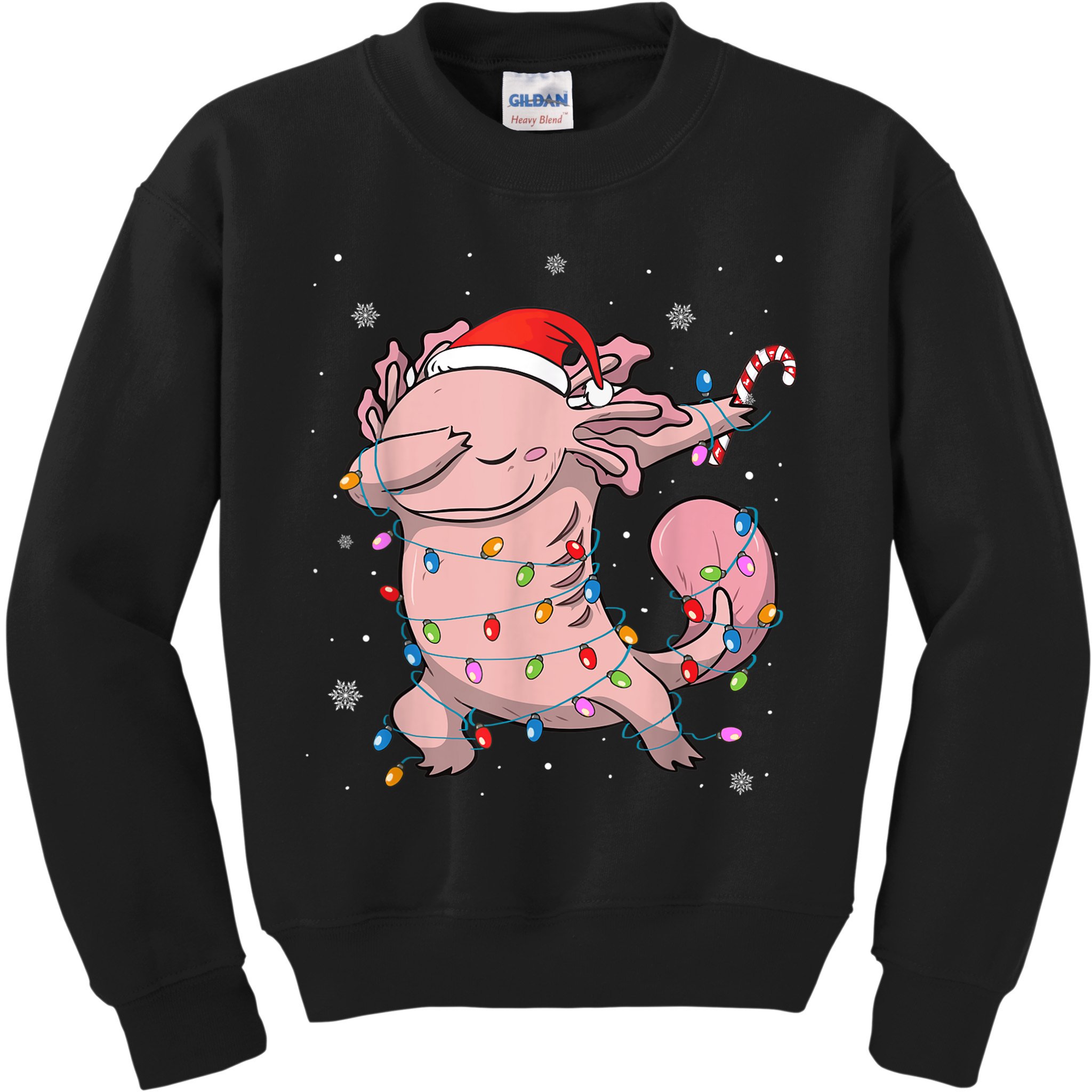 Dabbing Axolotl Christmas Lights Funny Xmas Gifts Boys Girls Kids Sweatshirt
