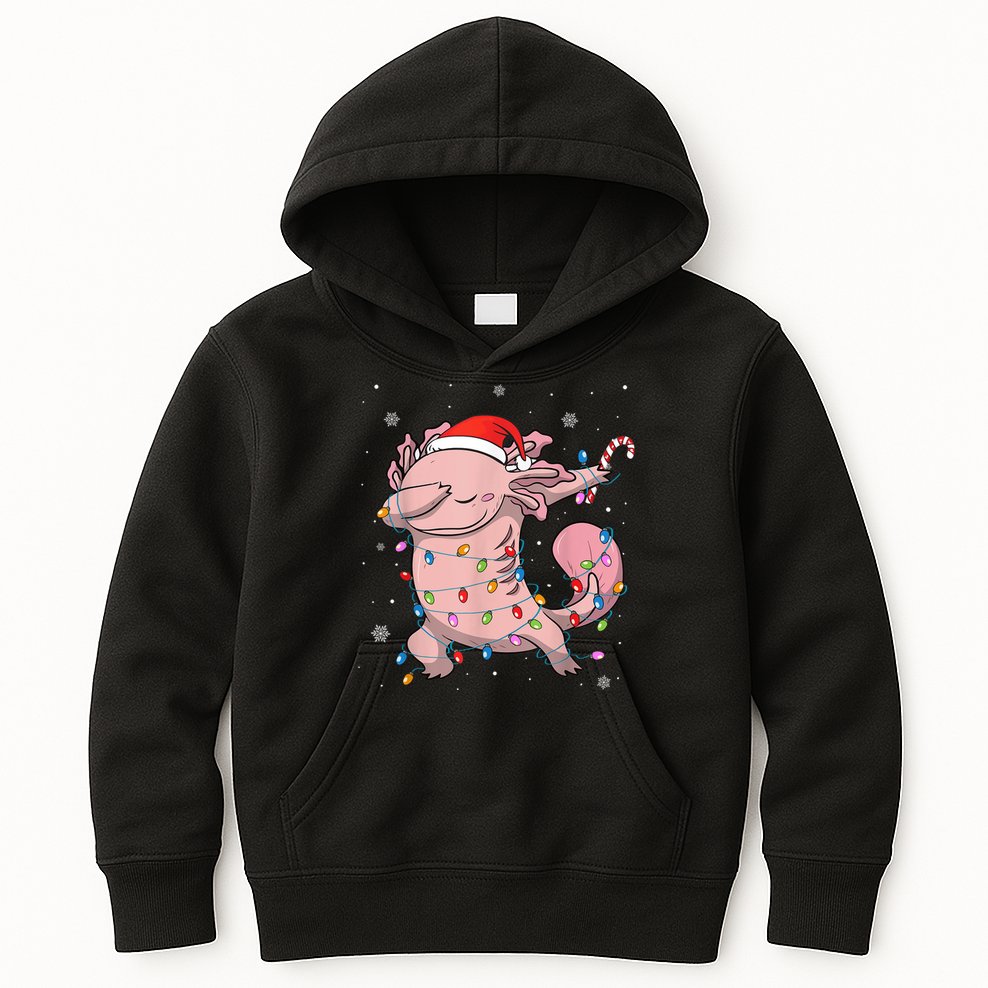 Dabbing Axolotl Christmas Lights Funny Xmas Gifts Boys Girls Kids Hoodie