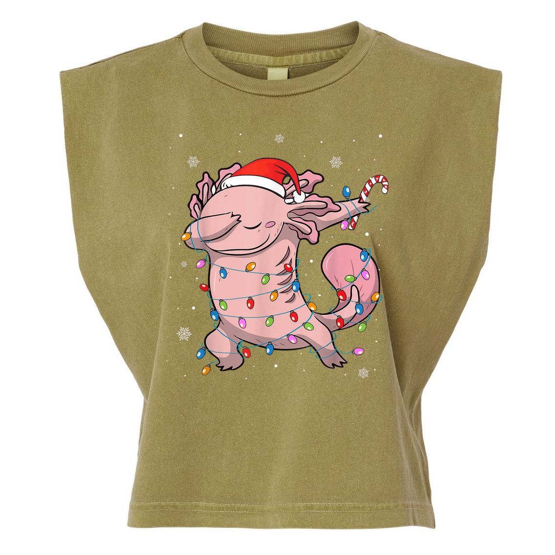 Dabbing Axolotl Christmas Lights Funny Xmas Gifts Boys Girls Garment-Dyed Women's Muscle Tee