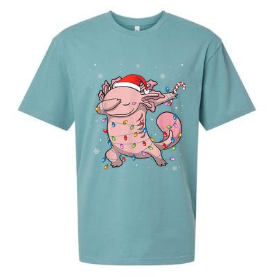 Dabbing Axolotl Christmas Lights Funny Xmas Gifts Boys Girls Sueded Cloud Jersey T-Shirt