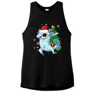 Dabbing Axolotl Christmas Tree Light Pajamas Gift Ladies PosiCharge Tri-Blend Wicking Tank