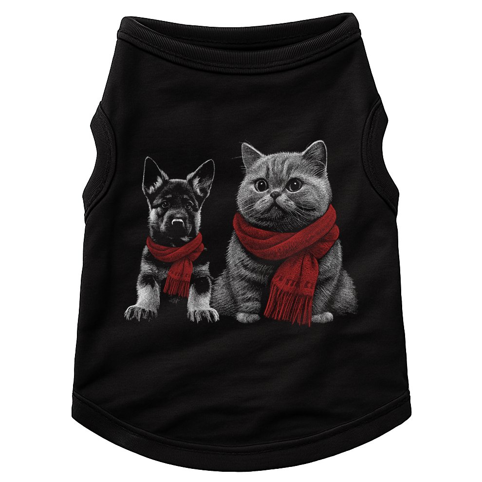 Dog And Cat Wearing Red Scarves Realistic Doggie Tank