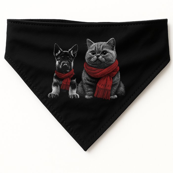 Dog And Cat Wearing Red Scarves Realistic USA-Made Doggie Bandana