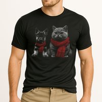 Dog And Cat Wearing Red Scarves Realistic Performance Shirt