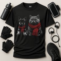 Dog And Cat Wearing Red Scarves Realistic Performance Shirt