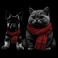 Dog And Cat Wearing Red Scarves Realistic Performance Shirt