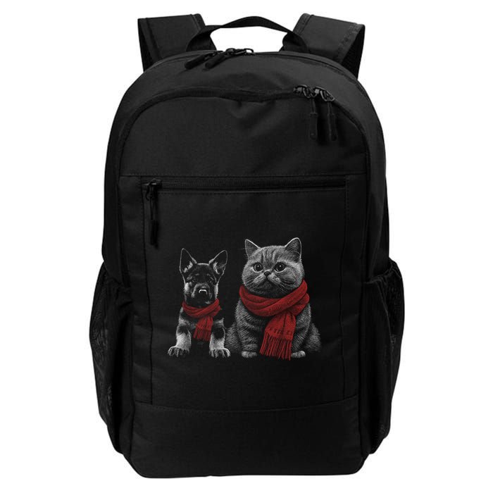 Dog And Cat Wearing Red Scarves Realistic Backpack