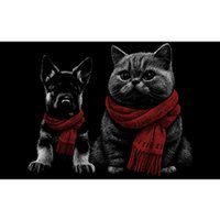 Dog And Cat Wearing Red Scarves Realistic Bumper Sticker