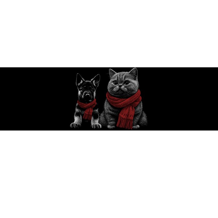 Dog And Cat Wearing Red Scarves Realistic Bumper Sticker