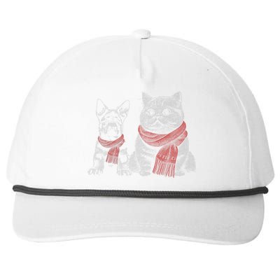 Dog And Cat Wearing Red Scarves Realistic Snapback Five-Panel Rope Hat