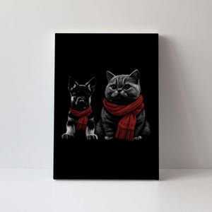 Dog And Cat Wearing Red Scarves Realistic Canvas