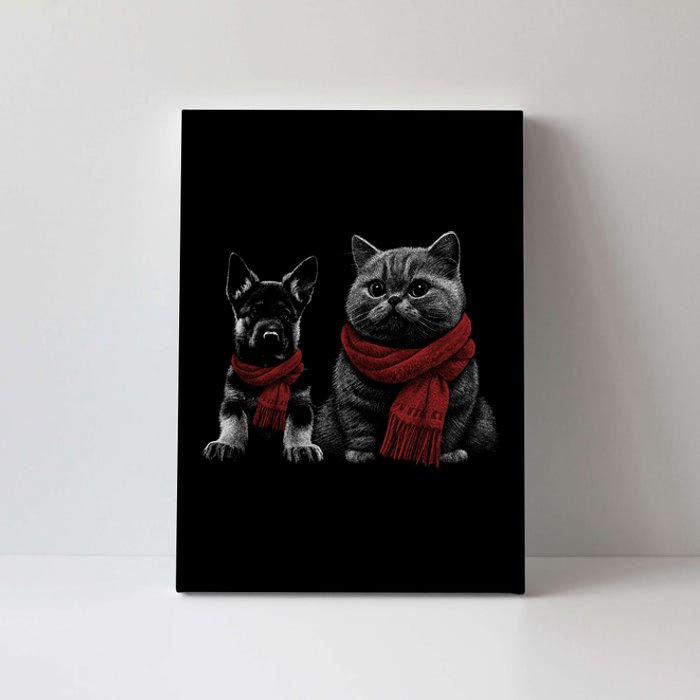 Dog And Cat Wearing Red Scarves Realistic Canvas