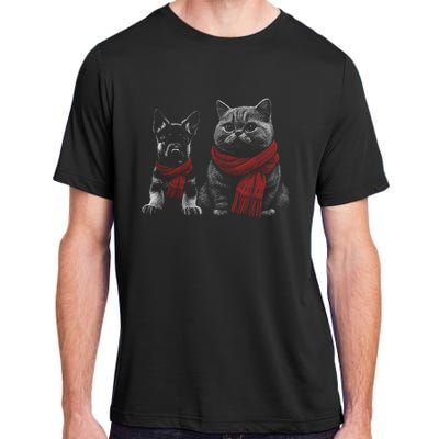 Dog And Cat Wearing Red Scarves Realistic Adult ChromaSoft Performance T-Shirt