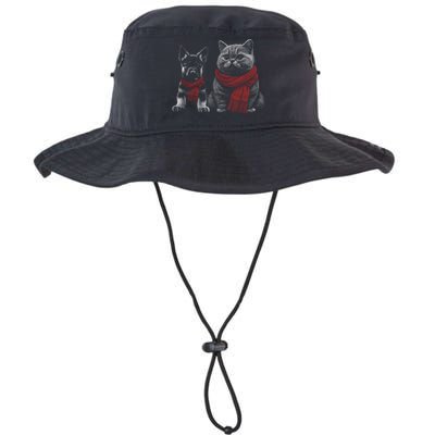 Dog And Cat Wearing Red Scarves Realistic Bucket Hat