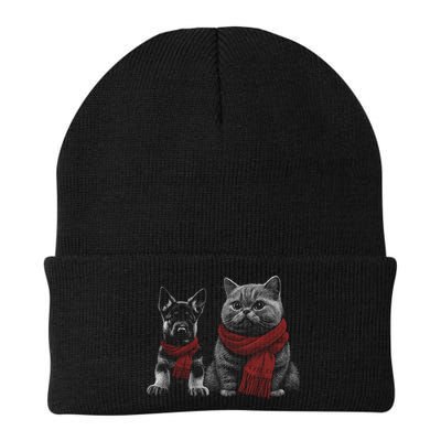 Dog And Cat Wearing Red Scarves Realistic Beanie