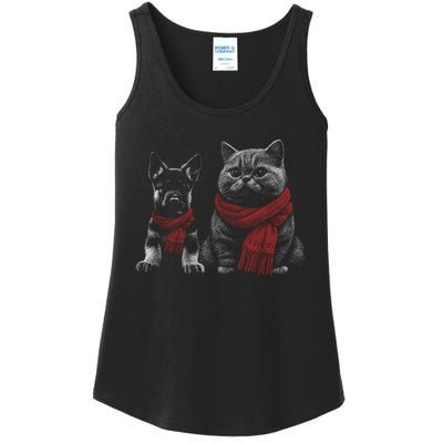 Dog And Cat Wearing Red Scarves Realistic Ladies Essential Tank