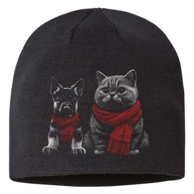 Dog And Cat Wearing Red Scarves Realistic Sustainable Beanie