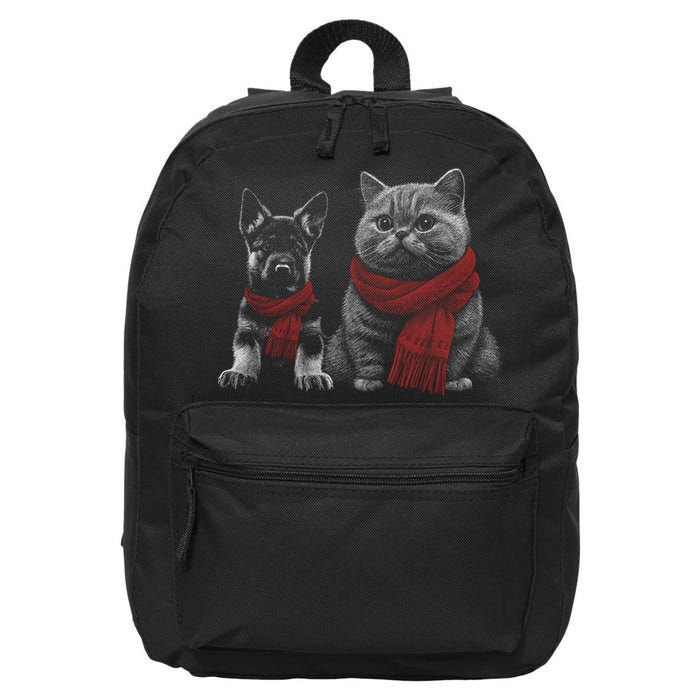Dog And Cat Wearing Red Scarves Realistic 16 in Basic Backpack