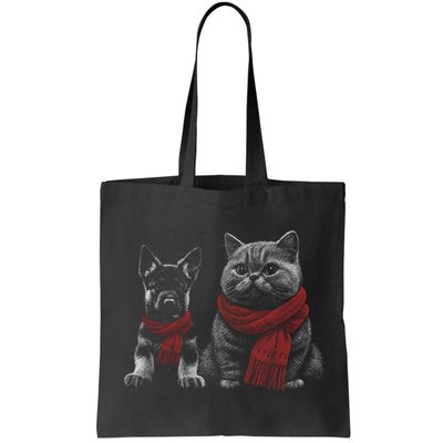 Dog And Cat Wearing Red Scarves Realistic Bag