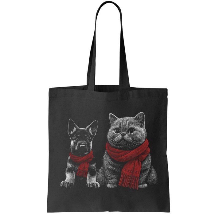 Dog And Cat Wearing Red Scarves Realistic Bag