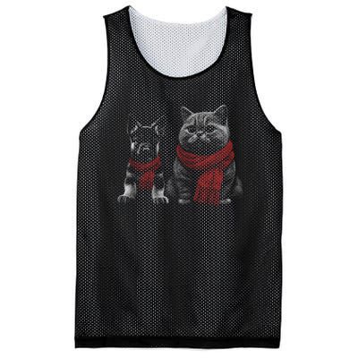 Dog And Cat Wearing Red Scarves Realistic Mesh Reversible Basketball Jersey Tank