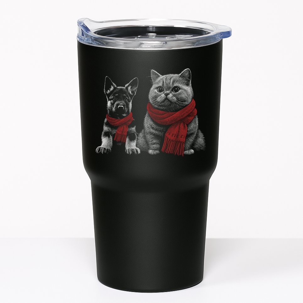 Dog And Cat Wearing Red Scarves Realistic Tumbler