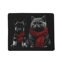 Dog And Cat Wearing Red Scarves Realistic Mousepad