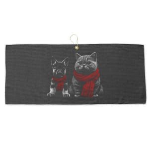 Dog And Cat Wearing Red Scarves Realistic Large Microfiber Waffle Golf Towel