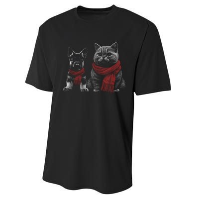 Dog And Cat Wearing Red Scarves Realistic Performance Sprint T-Shirt