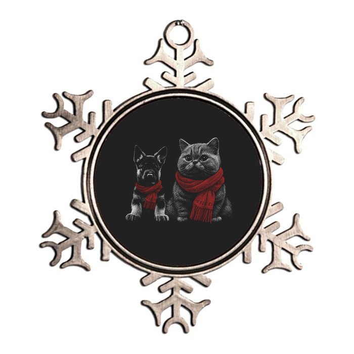 Dog And Cat Wearing Red Scarves Realistic Metallic Star Ornament