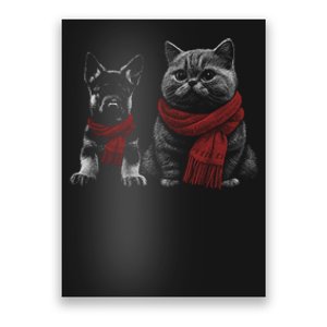 Dog And Cat Wearing Red Scarves Realistic Poster