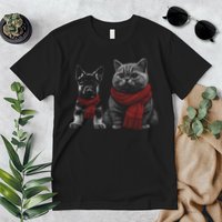 Dog And Cat Wearing Red Scarves Realistic Premium T-Shirt