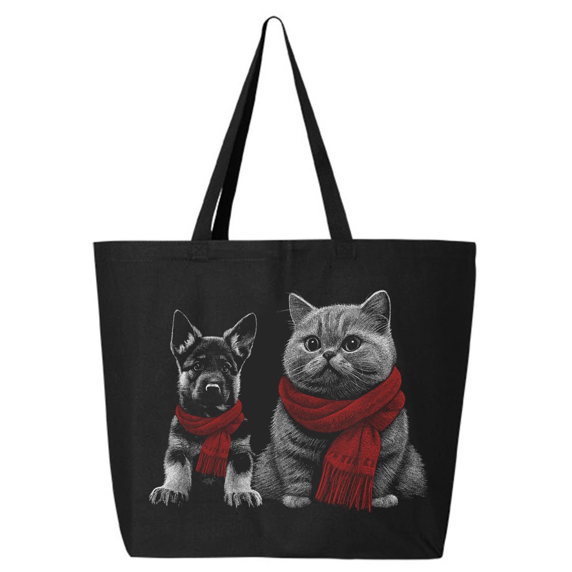 Dog And Cat Wearing Red Scarves Realistic 25L Jumbo Tote