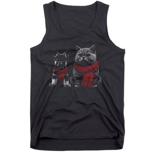 Dog And Cat Wearing Red Scarves Realistic Tank Top