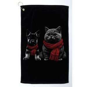 Dog And Cat Wearing Red Scarves Realistic Platinum Collection Golf Towel