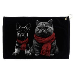 Dog And Cat Wearing Red Scarves Realistic Grommeted Golf Towel