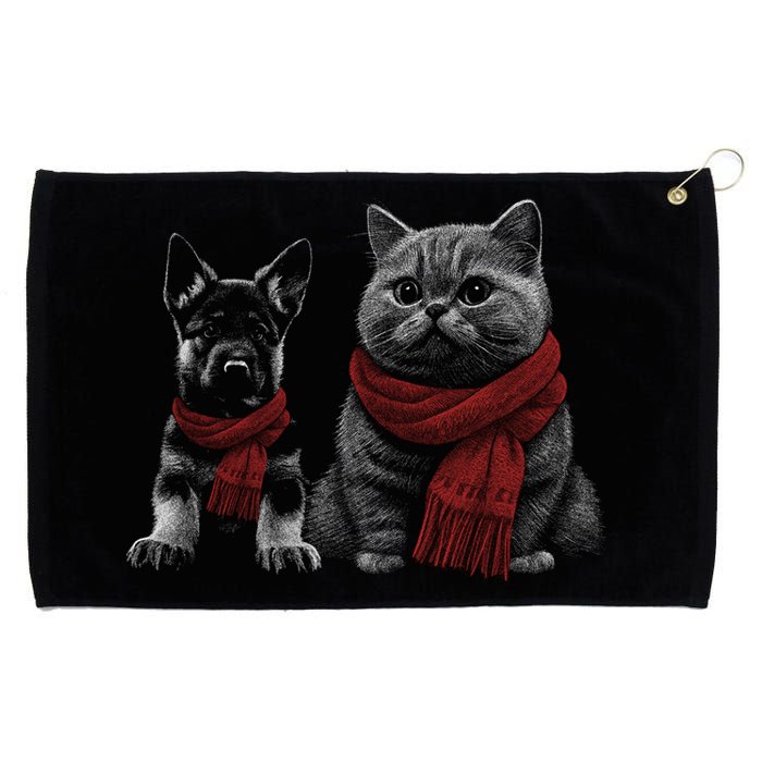 Dog And Cat Wearing Red Scarves Realistic Grommeted Golf Towel