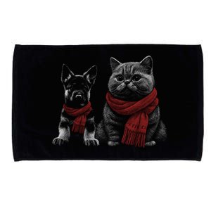 Dog And Cat Wearing Red Scarves Realistic Microfiber Hand Towel