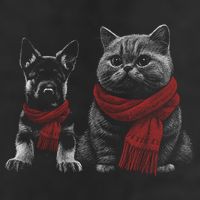Dog And Cat Wearing Red Scarves Realistic Microfiber Hand Towel