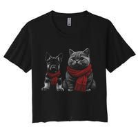 Dog And Cat Wearing Red Scarves Realistic Women's Crop Top Tee