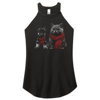 Dog And Cat Wearing Red Scarves Realistic Women’s Perfect Tri Rocker Tank