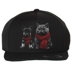 Dog And Cat Wearing Red Scarves Realistic Wool Snapback Cap