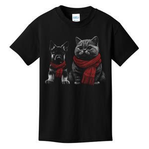 Dog And Cat Wearing Red Scarves Realistic Kids T-Shirt